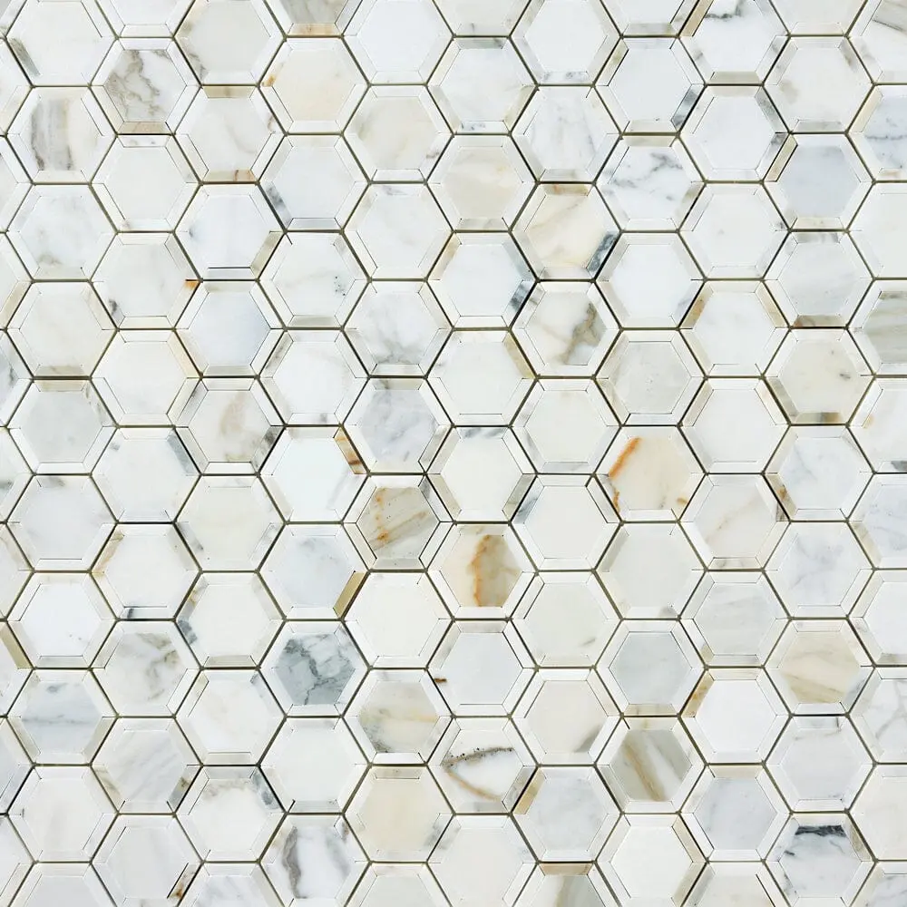 Calacatta Gold Framed Hexagon 2x2 Polished/Honed Marble Mosaic Tile