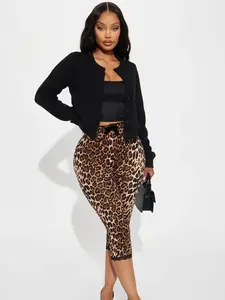 Florentina Lace Trim Capri Legging - Brown/combo