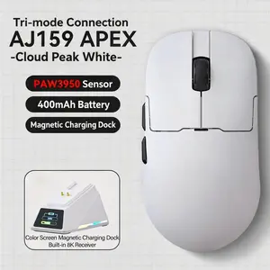 AJAZZ AJ159 APEX Wireless Gaming Mouse with RGB Magnetic Charging Dock, PAW3950APEX Optical Sensor with 42K DPI Max, 56g Lightweight BT/2.4G/USB-C Wired, for PC Mac Gamers