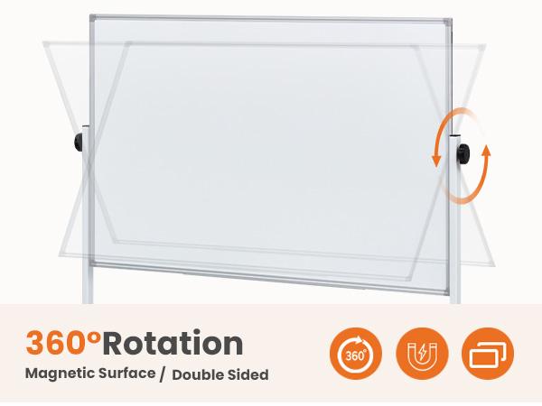 Double-Sided Magnetic Rolling Whiteboard with Silver Aluminium Frame, Wheels, Stand, Dry Erase Markers, Classroom Supplies for Office & Home Use