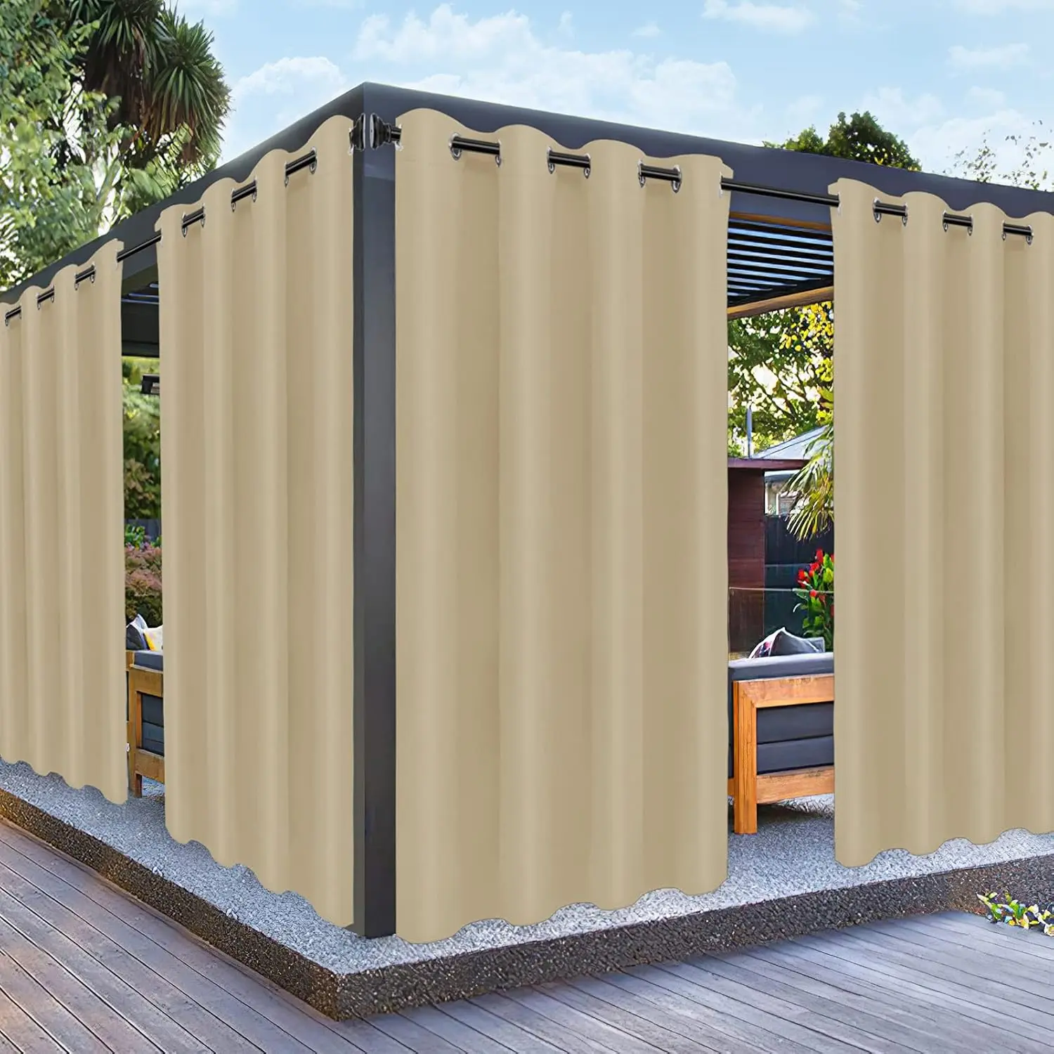 Outdoor Curtains for Patio Waterproof Weatherproof, UV Resistant Outside Curtains for Gazebo, Front Porch, Pergola, Sun Blocking Privacy Curtain, 52W x 84L inch, 1 Panel, Beige