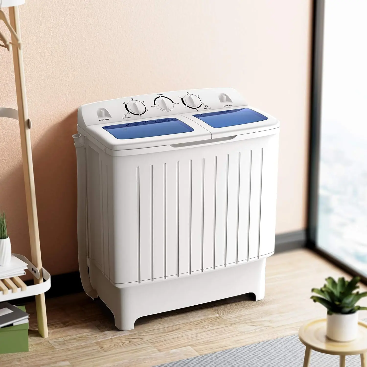 [Large Capacity] COSTWAY Portable Washing Machine, 26/20/17.6/13lbs Twin Tub Washing Machine w/Drain Pump, Semi Automatic Compact Washer & Sipnner, Portable Washer Dryer Combo for Apartments Dorms RV Camping,4th of july decor, dad gift