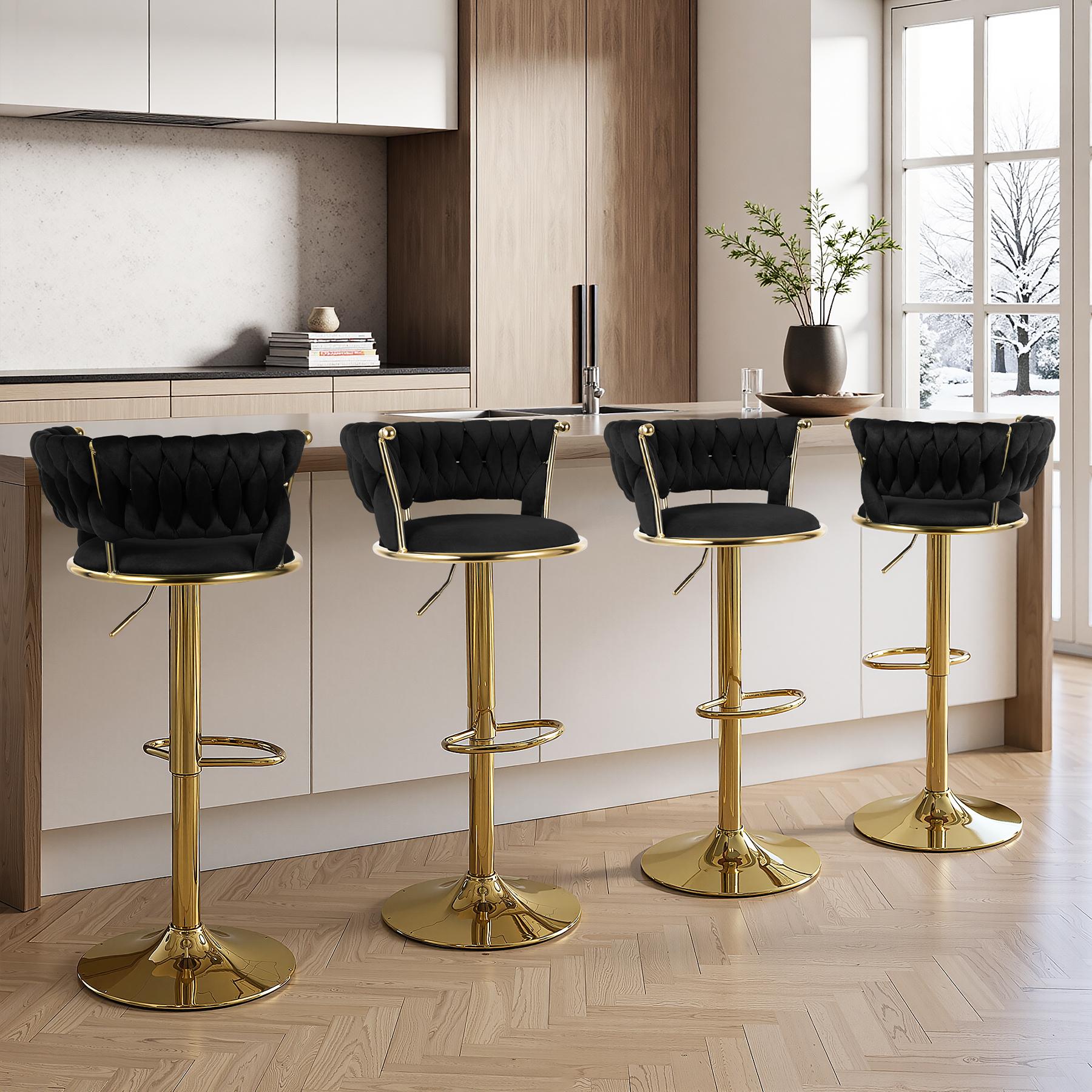Velvet Bar Stools, Counter Height Bar Stools with Low Back, Gold Swivel Bar Stool for Kitchen Island, 360° Swivel Bar Chairs for Kitchen Island,Bar Pub