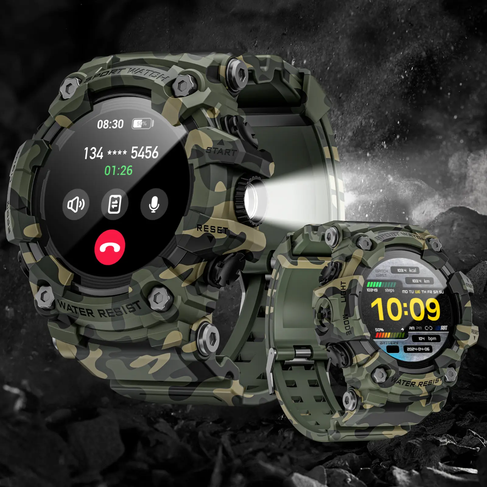LOKMAT ATTACK GT Wearable Smart Watch for Men - Outdoor Multisport Fitness Tracker with Compass, Flashlight, BT Calling, Music, Heart Rate Monitor, LCD Display, Remote Control, Magnetic Functionality - Compatible with Android & iOS, Men's Accessories, Coo