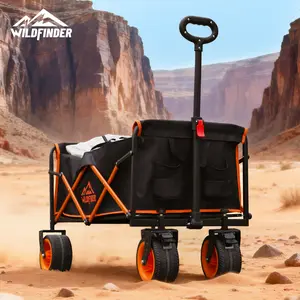 Wagons Carts Foldable, 330 Lbs with Adjustable Handle, Black and orange Lightweight Portable, Collapsible Wagon for Camping, Shopping, Sports, Travel, Garage and Gardening Storage with Drink Holders