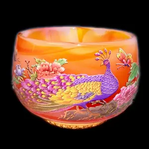 Jianzhan - Traditional Chinese Handmade Products - Peacock Red Glazed Nightlight Cup - Gifts - Artworks - Collectibles
