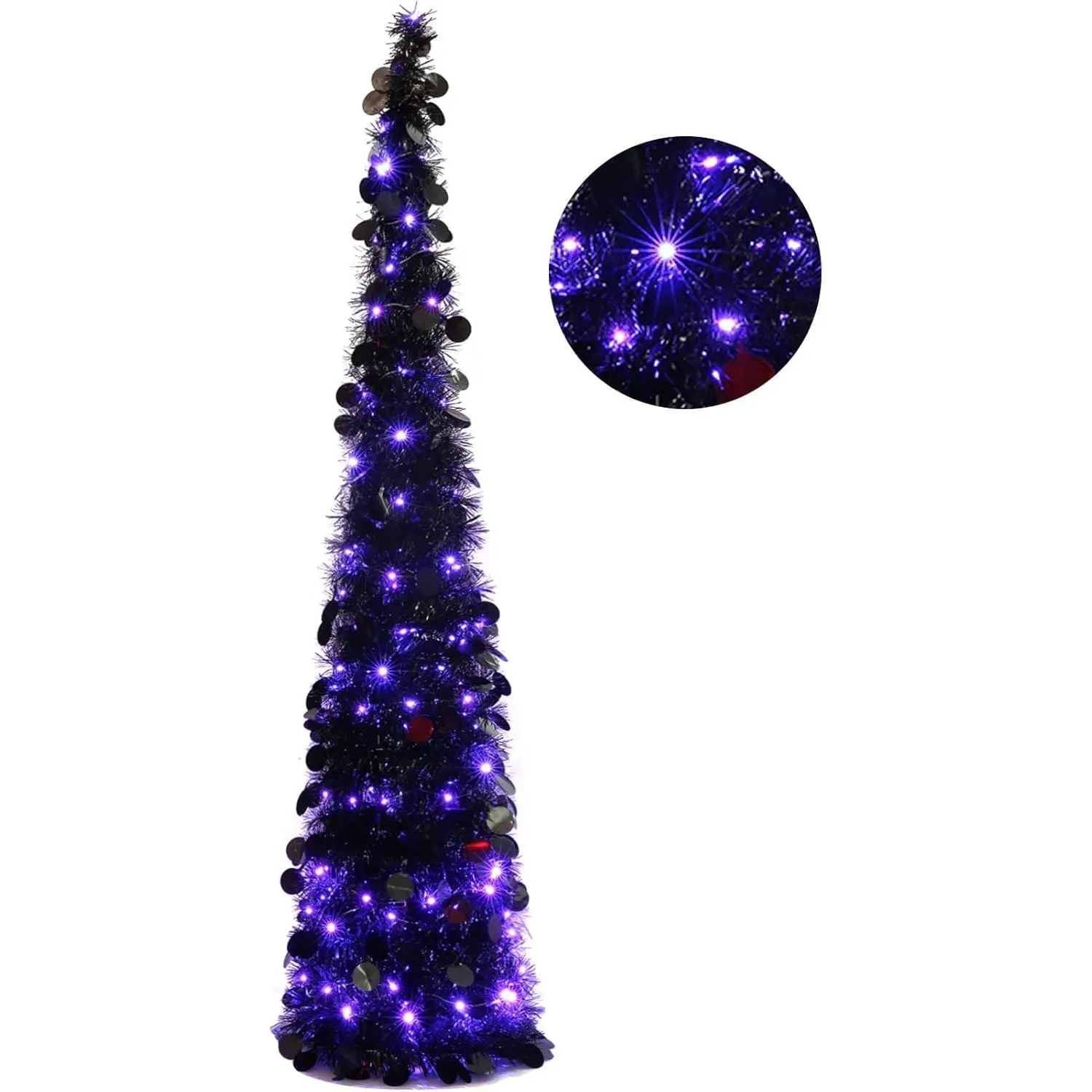 #homeessentials 5FT Shiny Halloween Pop-Up Artificial Tree with 100 Lights, Black Festival Decoration, Gift-Ready Box for Home Holiday Decor
