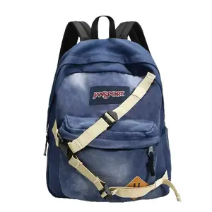 JanSport Spider-Man Denim Backpack Indigo Washed Tactical Tan Webbing Straps College Style School Bag Unisex Student Travel Everyday Use
