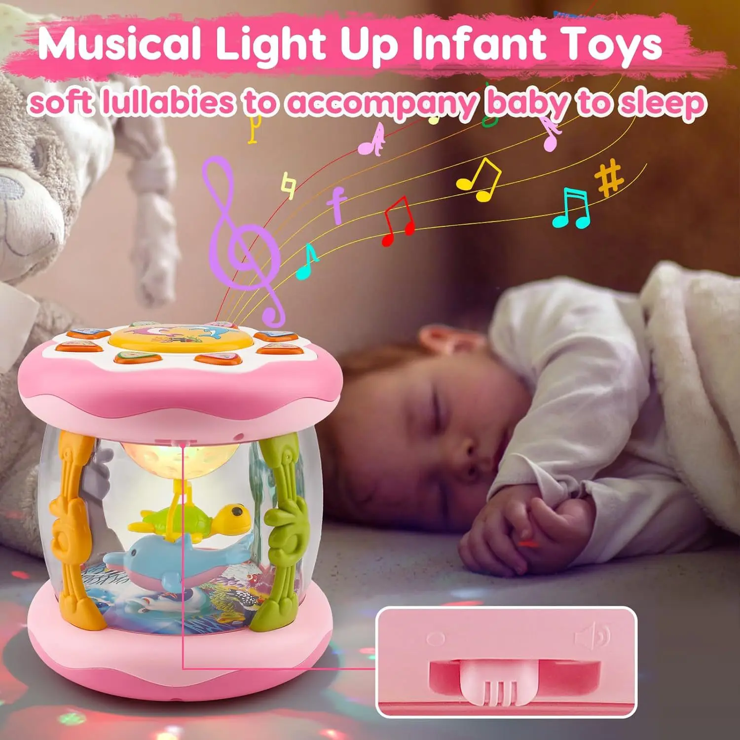 Plastic Baby Ocean Projection Musical Hand Clap Drum Toy - 2-5 Years Sensory Interactive Educational Toy, Ocean Theme, Rotating Lights, Adjustable Volume, Crawling Stimulus, Animals & Nature Unisex Toddler Development Gift