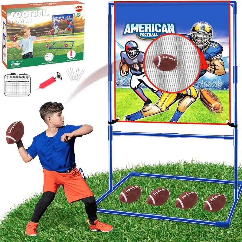 Football Toss Target Games with 4 Inflatable Footballs - Indoor Outdoor Backyard Throwing Sport Toy for Kids, gift for child, back-to-school