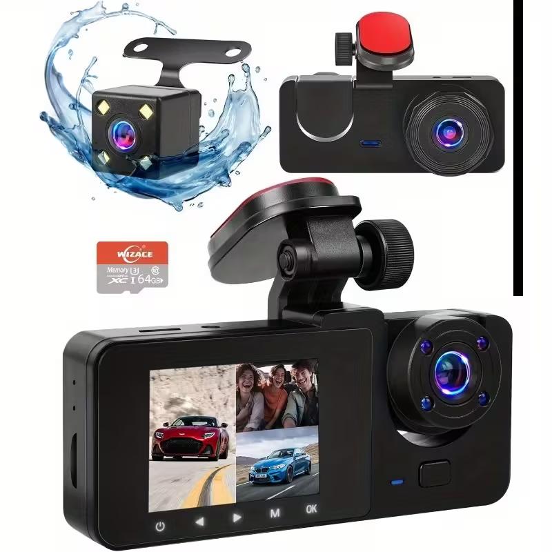 3-Channel Dash Cam for Cars, Front, Rear & Inside Cameras, IR Night Vision, Loop Recording, G-Sensor, HDR, 24-Hour Continuous Recording, Triple Lens Car Camera 3-Channel Dash Cam for Cars, Front, Rear & Inside Cameras, IR Night Vision, Loop Recording, G-Sensor, HDR, 24-Hour Continuous Recording, Triple Lens Car Camera