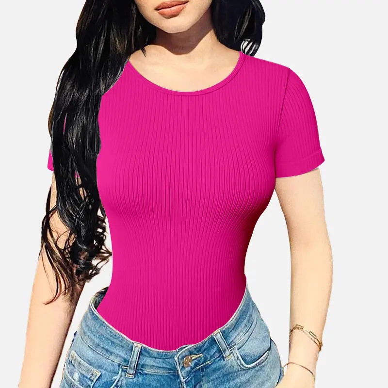 2PSC 12.99$ Women's Round Neck Short-Sleeved Slim-Fit Bodysuit - Women's Jumpsuit, Activewear, Fashion Apparel for Inner Layer Wear, Party Occasions, Clothes, Shirts, Minimalist, Fabric, Basic, Soft, Everyday, Work, Comfortable, Bodysuit For Women