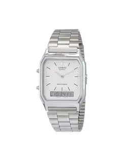 New CASIO AQ-230A-7D White Dial Dual time Stainless Steel Band Watch AQ230A