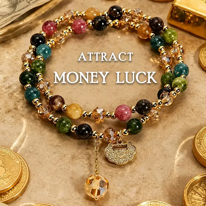 LuminaLace Jewelry Premium Double Chain Multicolor Beads Rainbow Peridot Wealth-Attracting Casual Bracelet-Bangle, Natural Gemstone Crystal Summer Party Fashion Costume Accessory, Bangles, Everyday Wear, Daily, Crystal Bracelets, Elegant Jewelry Bracelet