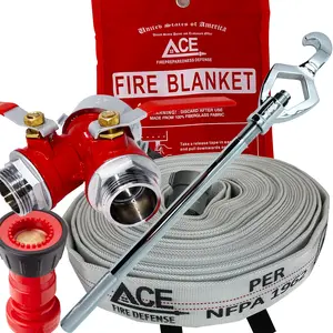 The Fire-Safe Home Starter Bundle®, 1 75' x 1.5" Premium Fire Hose, 1 valve, wrench, 1 nozzle.