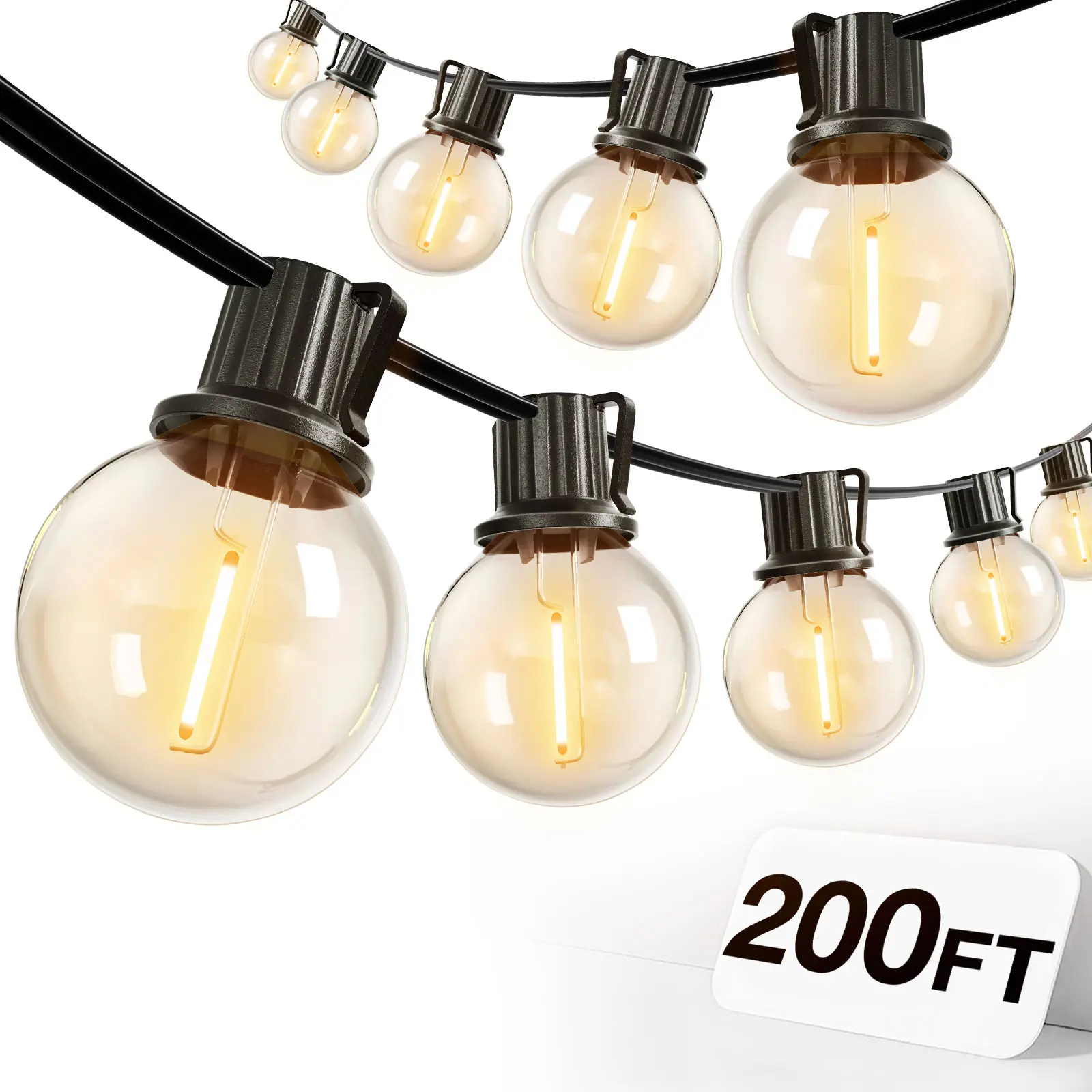 200ft/150ft/100ft/50ft/27ft IP65 Waterproof LED Outdoor String Lights - ETL Listed, Shatterproof g40 Bulbs, Dimmable & Connectable, Warm White for Garden, Porch, Patio, Balcony, Backyard, Bistro, Party & Holiday Gift