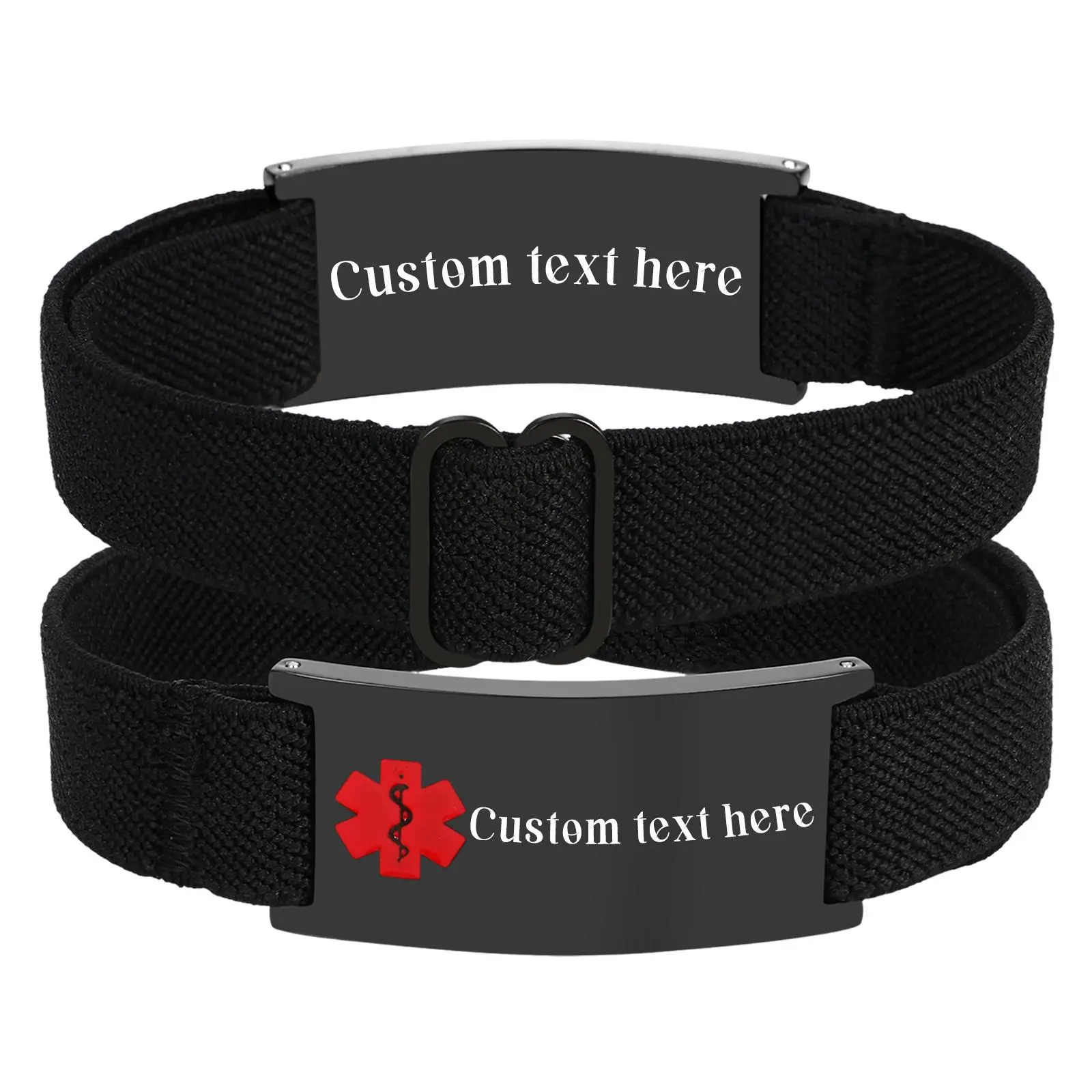 OIDEA Personalized Stainless Steel Medical Alert ID Bracelet for Men & Women - Adjustable Fit Elastic Wristband with Engravable Curved Plate for Emergency Info, Elastic Bracelet, Stretch Cord, Dimensions, Unisex Wear, One-Piece
