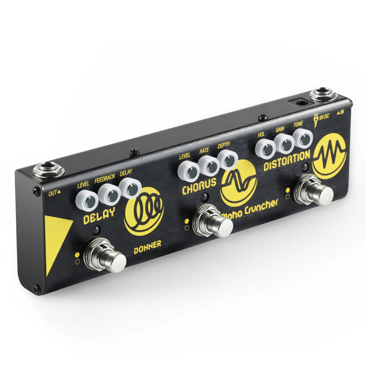 Donner Alpha Cruncher Multi-Effects Guitar Pedal - Electronic, Compact, with Distortion, Chorus, Delay, True Bypass, 3 Function Knobs, Advanced Design, 1/4 Inch Audio Jack, Power Adapter for Instrument, Classic Rock Use, 12 Months Warranty, Music, Warm An