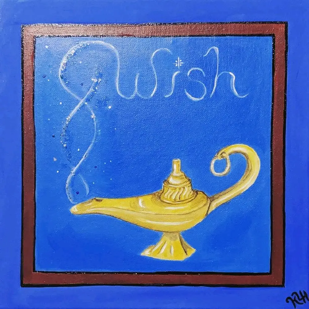 Wishing Lamp 12" x 12" Wrapped Canvas Aladdin's Genie Magic Acrylic Paint Wall Art Home Decor for Children's Rooms or Fantasy Enthusiasts