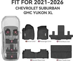 TPE Floor Mats fits 2021-2024 Chevrolet Suburban GMC Yukon XL Bucket Seats, All Weather, Waterproof