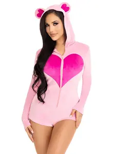 Sweetheart Bear Pink Comfy Loungewear Cute Fitted Romper Onesie