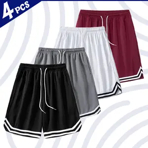 Four-pack color-block athletic shorts—breathable quick-dry fabric plus an elastic waistband—perfect for basketball, jogging, campus commuting, and more!