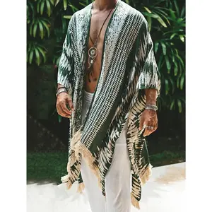 Men's Printed Beach Cape Fashion Loose Casual Cape Jacket Men's Clothing Net Chest Men's Clothing Collar