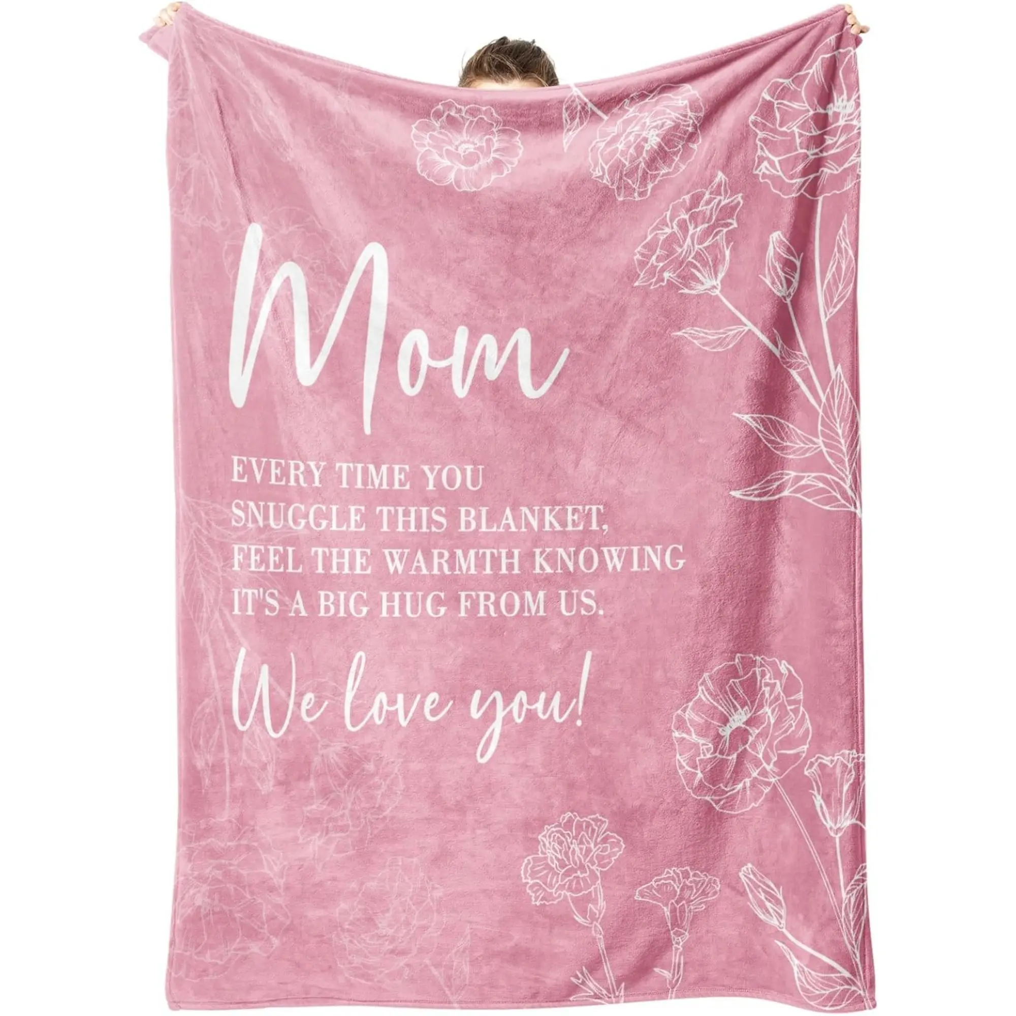 Gifts for Mom Valentine’s Day, Mom Birthday Gifts Blanket, Moms Gift for Women from Daughter Son, We Love You Present for Mother Mommy Mothers Day Pink