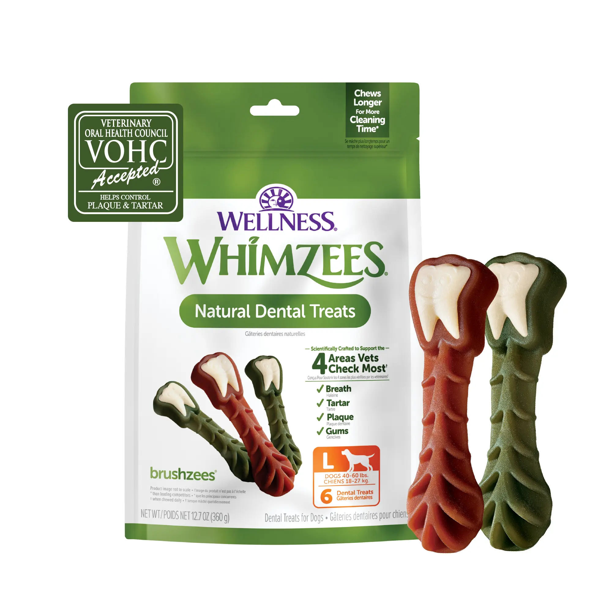 Wellness WHIMZEES Brushzees Large Dog Dental Treats, Dental Chews, (6 Count)