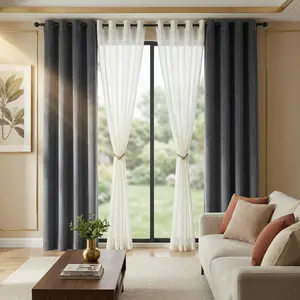 Cozy Curtain 4 Panels 52x84 inches. Two are plain Dutch circular curtains， and the other two are grid plain large-mouthed silk circular curtains. They are perfectly matched， luxurious and high-end， and can block light. FT2608 + L12