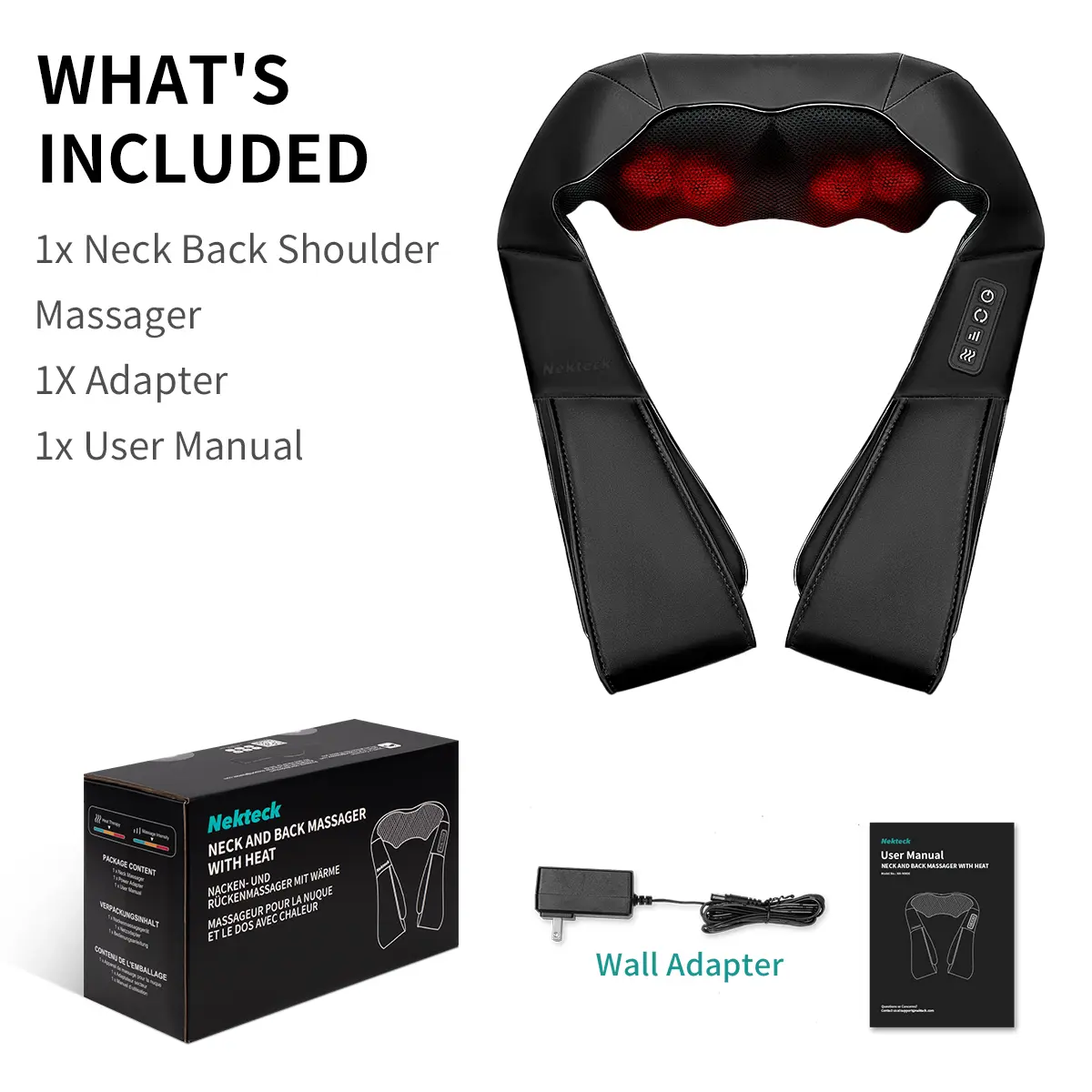 Shiatsu Neck and Back Massager with Soothing Heat, Ergonomic 8 Deep-Kneading Massage Nodes with Heat Electric Shiatsu Back Massager for Neck Shoulder & Body Muscle Relief Portable 12V DC Power Supply - Black Shiatsu Neck and Back Massager with Soothing Heat, Ergonomic 8 Deep-Kneading Massage Nodes with Heat Electric Shiatsu Back Massager for Neck Shoulder & Body Muscle Relief Portable 12V DC Power Supply - Black