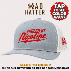 Fueled By Nicotine Embroidered Trucker Hat Snapback Adjustable