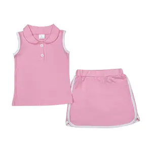 Girls’ Girls' 2-Piece Cotton Outfit - Cute Blush Pink Short-Sleeve Top + Short Skirt, Trendy Matching Set