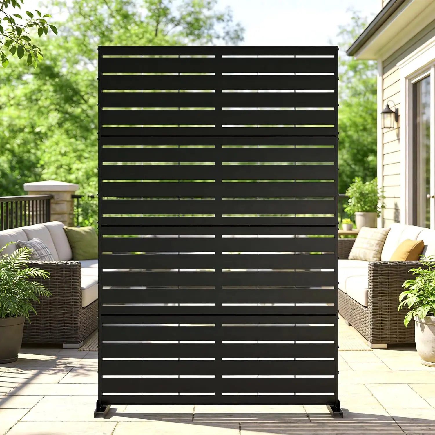 Lilypelle Metal Privacy Screen with Stand, 71" H X 45.7" W Outdoor Freestanding Privacy Screen & Panels, Outdoor Privacy Screen for Deck Patio Balcony summergarden