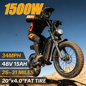 【HiEHA】1500W Peak Electric Bike 20"x4.0 Fat Tire, 48V 15Ah Removable Battery, Shimano 7-Speed Full Suspension Mountain E-Bike, 34MPH Top Speed, 25-31 Miles Range, UL 2849 Certified, LED Headlight, All-Terrain Off-Road for Sand Snow Beach