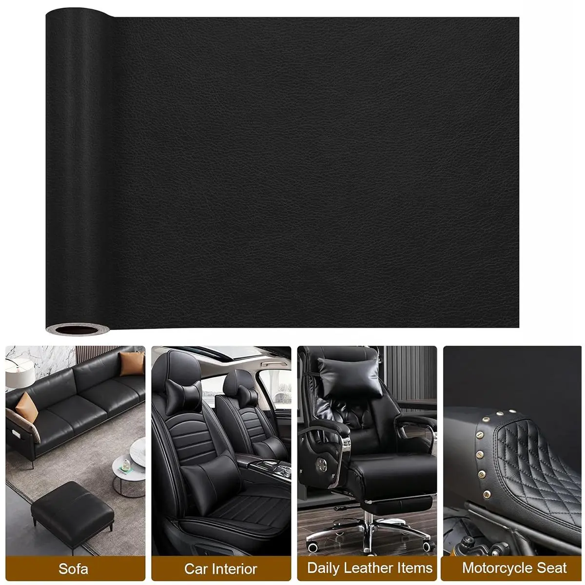 Self Adhesive Leather Repair Patch Kit, 50*100cm Large Vinyl Leather Repair Tape for Furniture, Car Seat, Couch, Sofa, Chair Black
