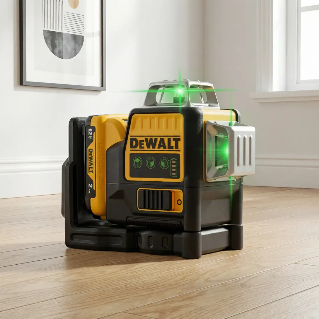 Dewalt DW089LG 12V Cordless Green Electronic Self-Leveling Laser Level - 3-Side 12-Line 360-Degree Vertical & Horizontal Accurate Measurement Tool, Rechargeable Lithium Battery, for Outdoor Renovation