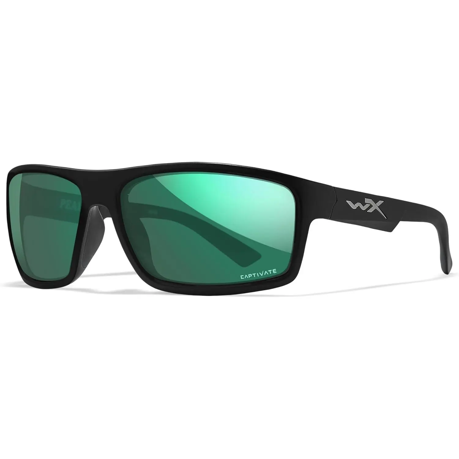 Peak Captivate Polarized Sunglasses, Safety Glasses for Men and Women, UV Eye Protection for Shooting, Fishing, Biking, and Extreme Sports, Matte Black Frames, Green Mirror Tinted Lenses