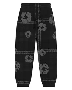 (100% Authentic) Denim Tears Plaid Cotton Wreath Sweatpants Black