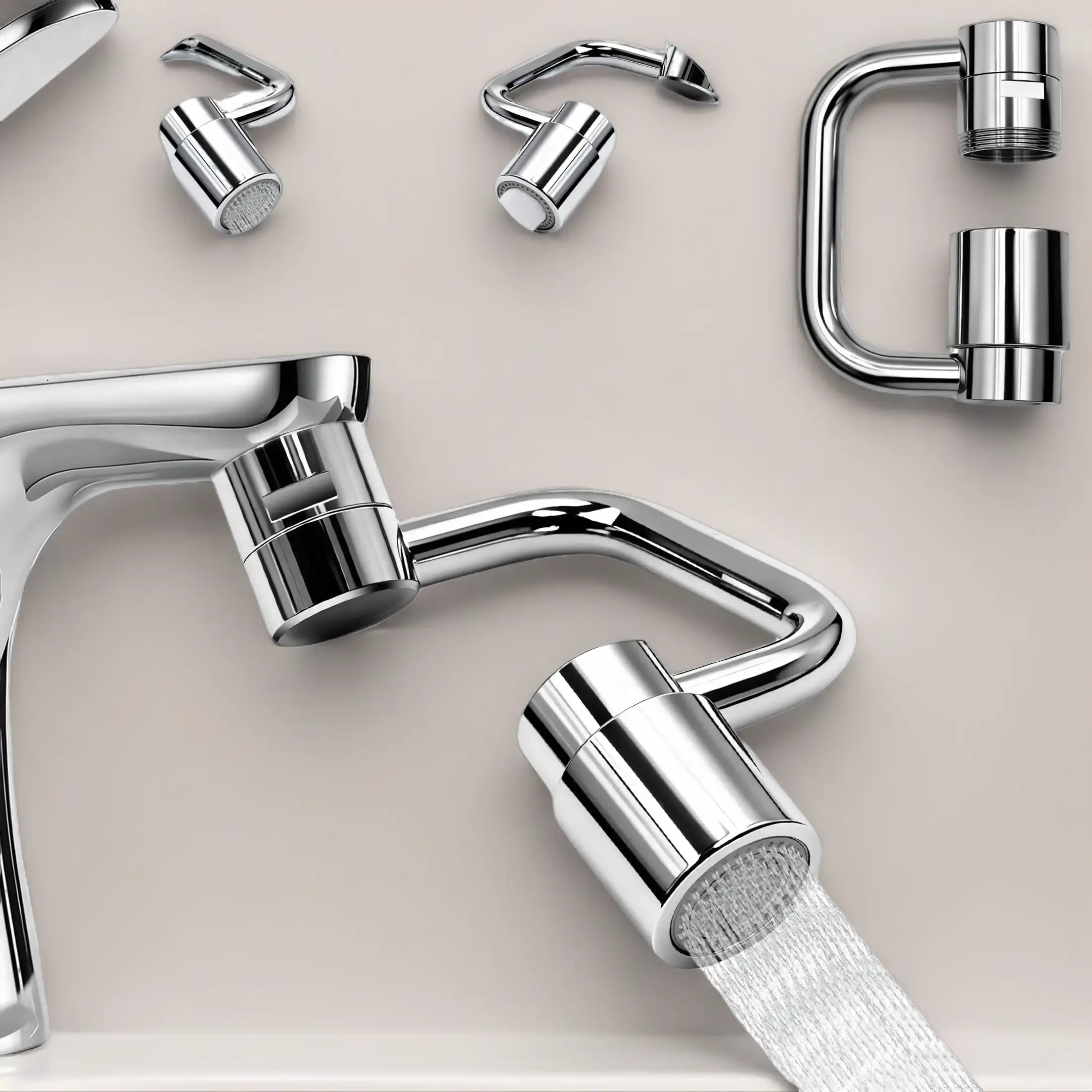 360-Rotatable Kitchen Tap Faucet Extender, 2-Function Universal Robotic Arm Sink Nozzle Attachment with Splash Filter Spray, Durable Multi Purpose Heavy Duty Construction Faucet Rinsing Attachment, 2 Functions