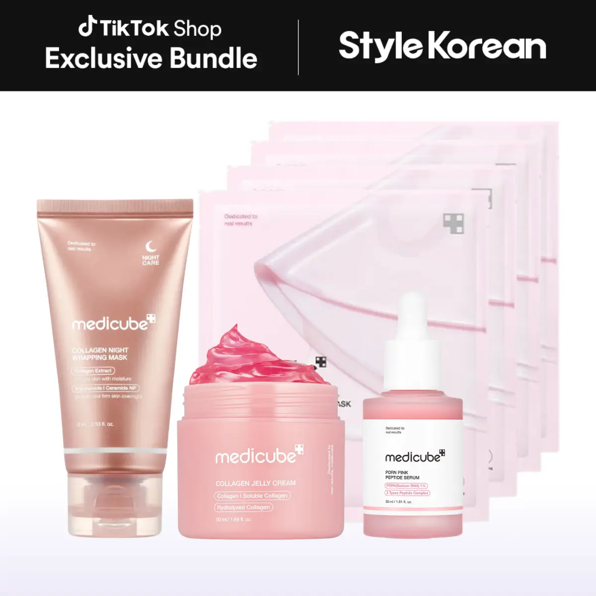 [Medicube] Plump-Up Set with Collagen + PDRN Set (Elastic, Glass Skin | Collagen Jelly Cream, Collagen Night Wrapping Mask, PDRN Pink Collagen Gel Mask, PDRN Pink Peptide Serum)