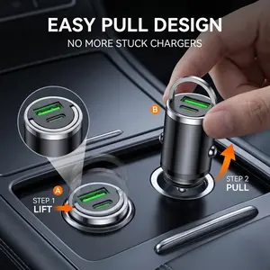 Mini Car Charger Dual USB A+C Fast Charging Adapter PD & QC 3.0 Type-C Port 12V/24V Universal Plug for iPhone 15 14 13 Pro Max Samsung S24 Ultra Car Accessories Must Haves