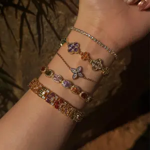Super Shiny Colorful Zircon Four Leaf Clover Bracelet Luxury Look Daily Wear & Gift