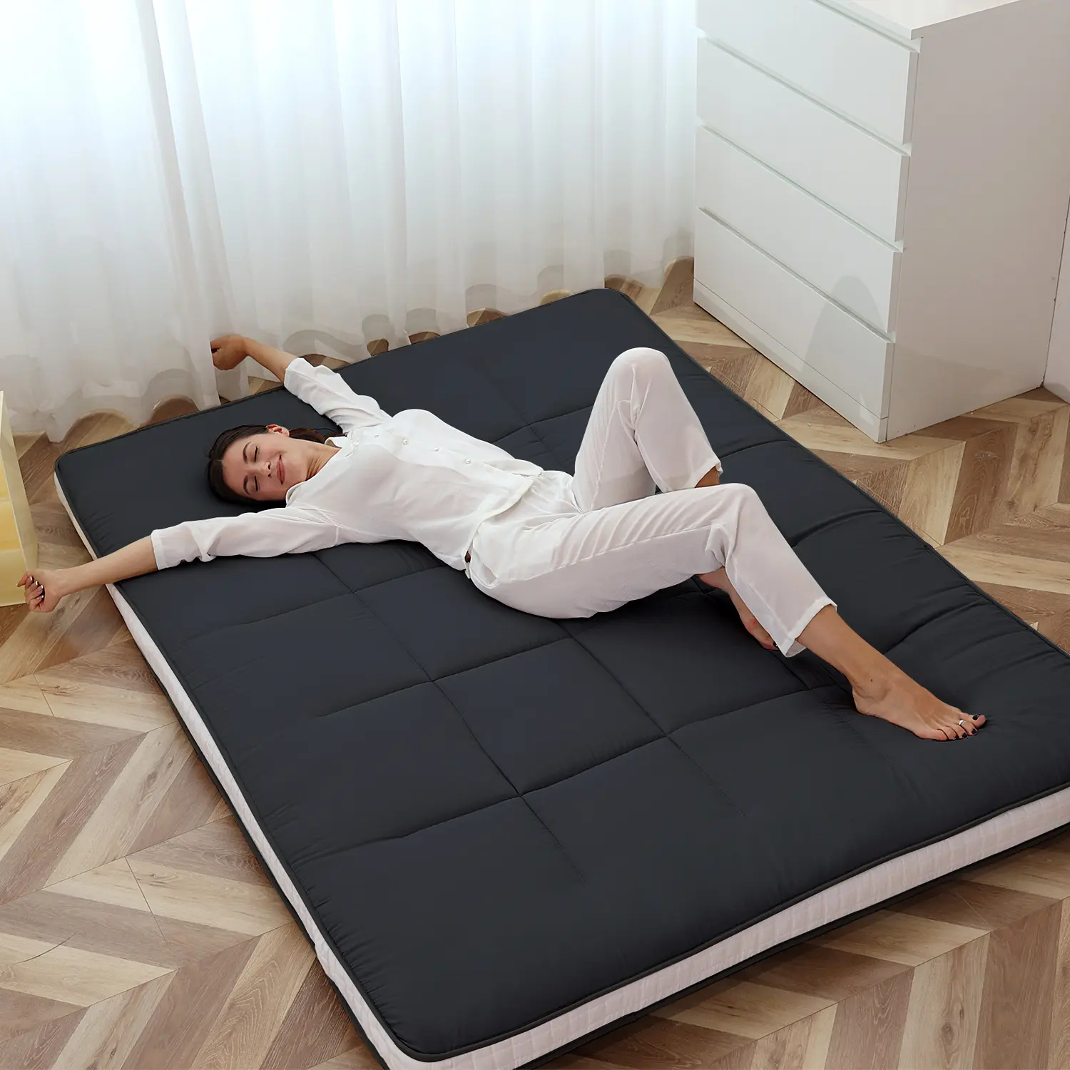 Lilypelle Japanese Futon Mattress, 3.5”/4“ Foldable Tatami Sleeping Pad, Portable Roll-Up Floor Lounger Bed for Adult & Child, All-Season Use, Dormitory Floor Mattress Pad,dorm essentials,home decor deskmakeover