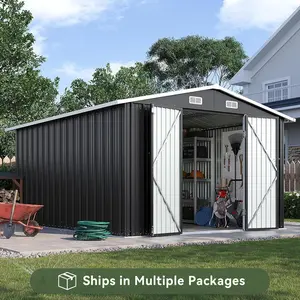 Aoxun Multi-Size & Multi-Material Outdoor Storage Shed with Included Base, Lockable Door, Sloped Roof, Heavy Duty Metal Organizer for Garden, Backyard, Patio, Lawn