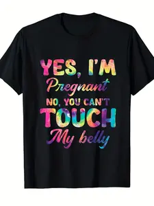 Funny "Yes I'm Pregnant No You Can't Touch My Belly" T-Shirt - 100% Cotton Unisex Maternity Humor Tee, Breathable Retro Pregnancy Announcement Top for Women & Men, Machine Washable Casual Wear