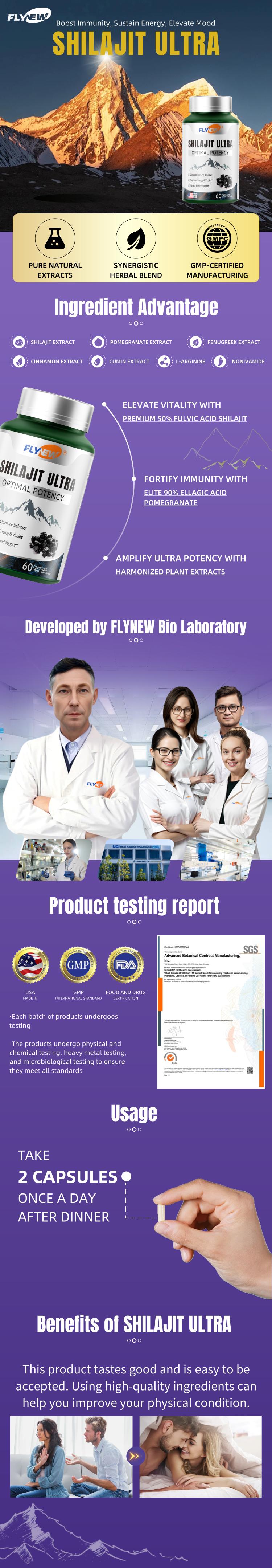 FLYNEW Optimal Potency | Shilajit Ultra | Adaptogen Energy Stamina Immune Antioxidants | Made in USA | 60 Capsules