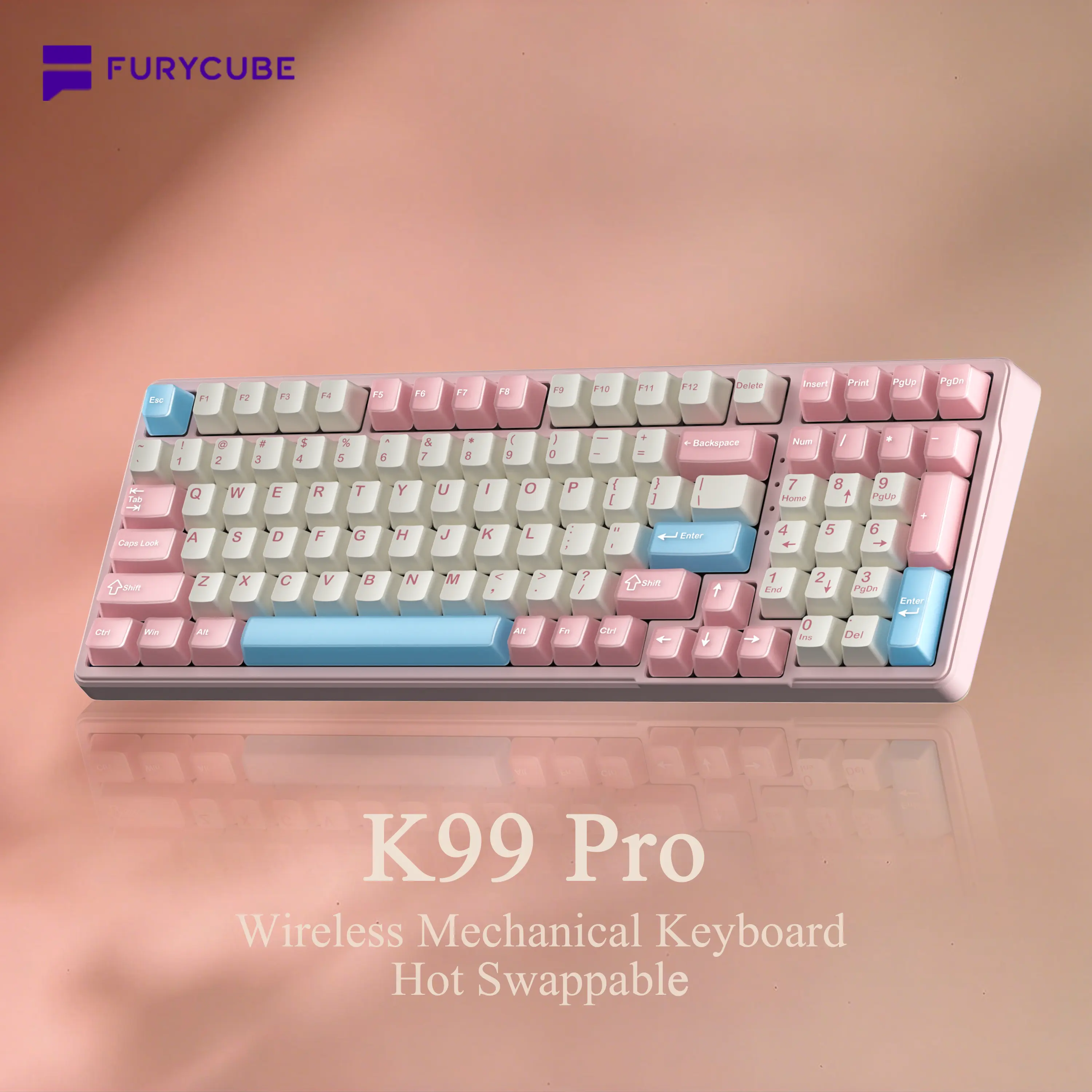 FURYCUBE K99 Pro Mechanical Keyboard wireless with num pad Full Size Wired/Bluetooth/2.4G gasket structure Keyboard creamy sound For Laptop Computer RGB Backlit,3/5 Pin Hot Swappable Customize Keyboard E-Sports, office, PBT Keycaps, MothersdayGift tiktoks