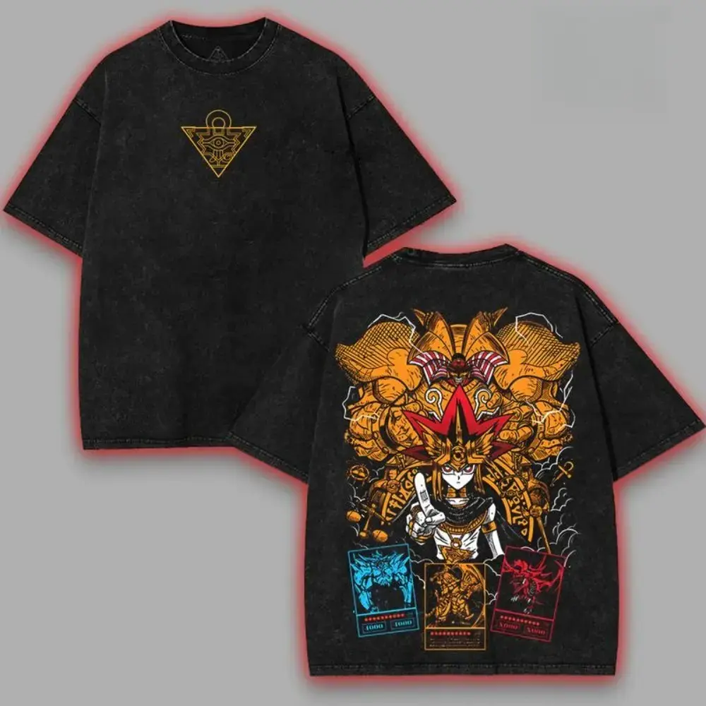 Classic Yu-Gi-Oh! Graphic Top - Men's Oversized Washed Cotton Shortsleeve T-Shirt, 2-Sided Anime Apparel with Seamless Neckline, Tops, Soft, Stylish