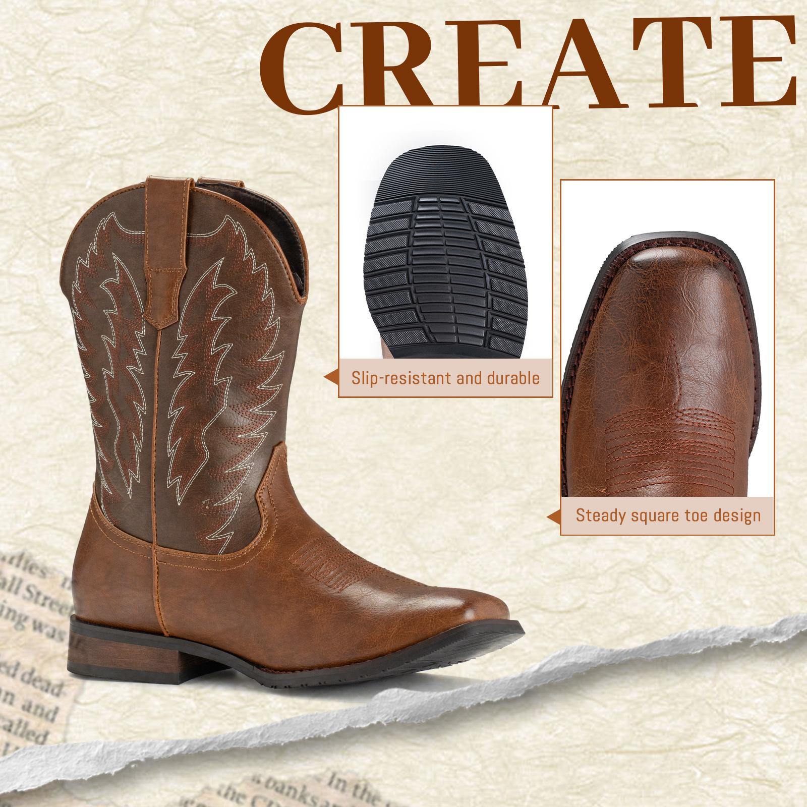 IUV Cowboy Boots For Men With Square Toe Retro Western Boots With Embroidered, Slip Resistant,Chunky Heel Ankle boots,Comfortable Shoes,Footwear Walking shoes IUV Cowboy Boots For Men With Square Toe Retro Western Boots With Embroidered, Slip Resistant,Chunky Heel Ankle boots,Comfortable Shoes,Footwear Walking shoes